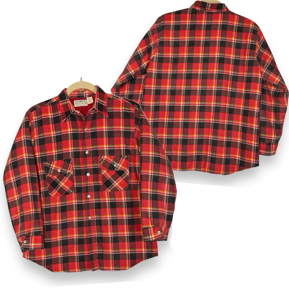 Vintage USA Klondike Shacket L Red Plaid Quilted Shirt Jacket Grunge